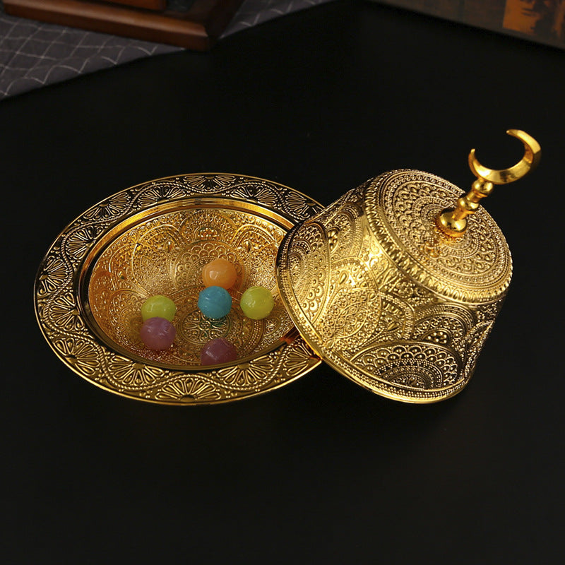 Luxury Arabic Snack Serving Tray with Dome Cover – Metal Date, Candy & Dessert Storage Box for Ramadan, Eid & Home Décor