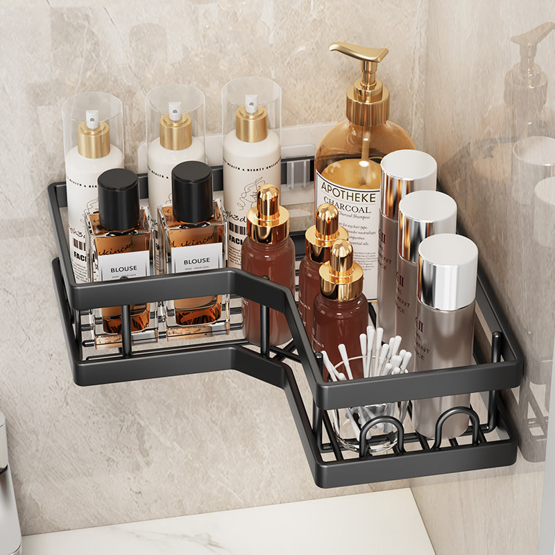 Carbon Steel Corner Shower Caddy Set – 2-Tier Bathroom Storage Shelves with Removable Hooks, Adhesive & Drill-Mount (3-Piece or 5-Piece Set)