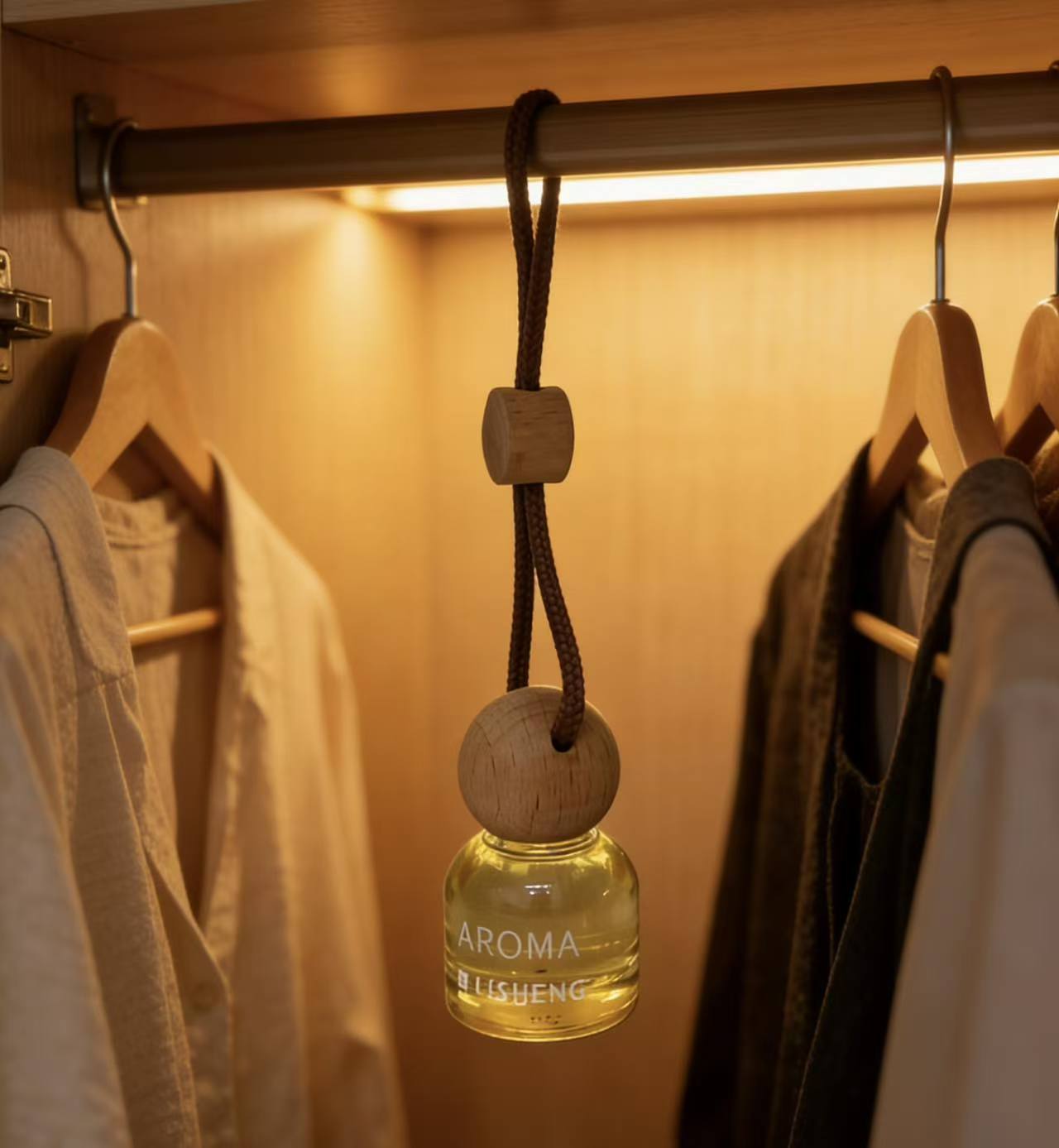 Luxury Hanging Car Diffuser Bottle – 7ml Refillable Wooden Cap Car Air Freshener Perfume Bottle for Vehicle, Office & Home (Empty)