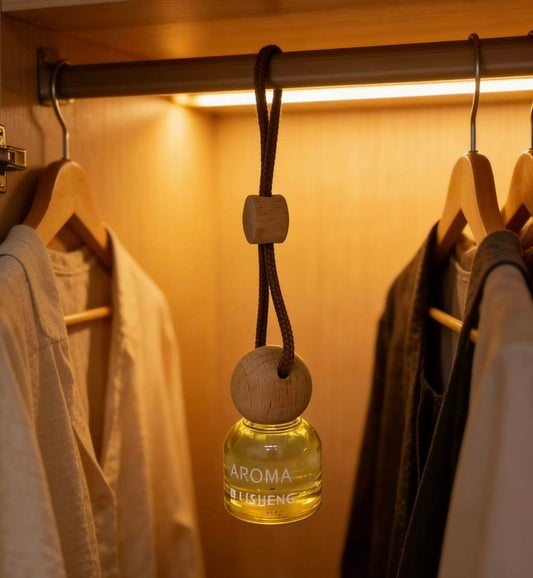 Luxury Hanging Car Diffuser Bottle – 7ml Refillable Wooden Cap Car Air Freshener Perfume Bottle for Vehicle, Office & Home (Empty)