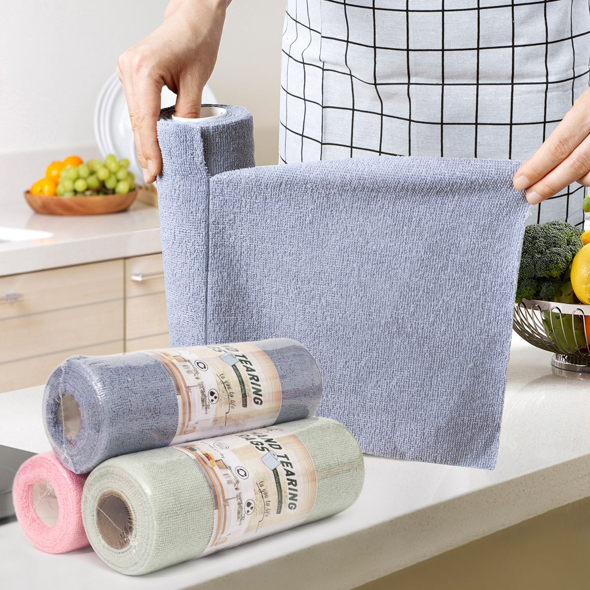 Pink Reusable Microfiber Cleaning Cloth Roll – Tear-Off Multi-Purpose Absorbent Kitchen Towels, 25 × 25 cm