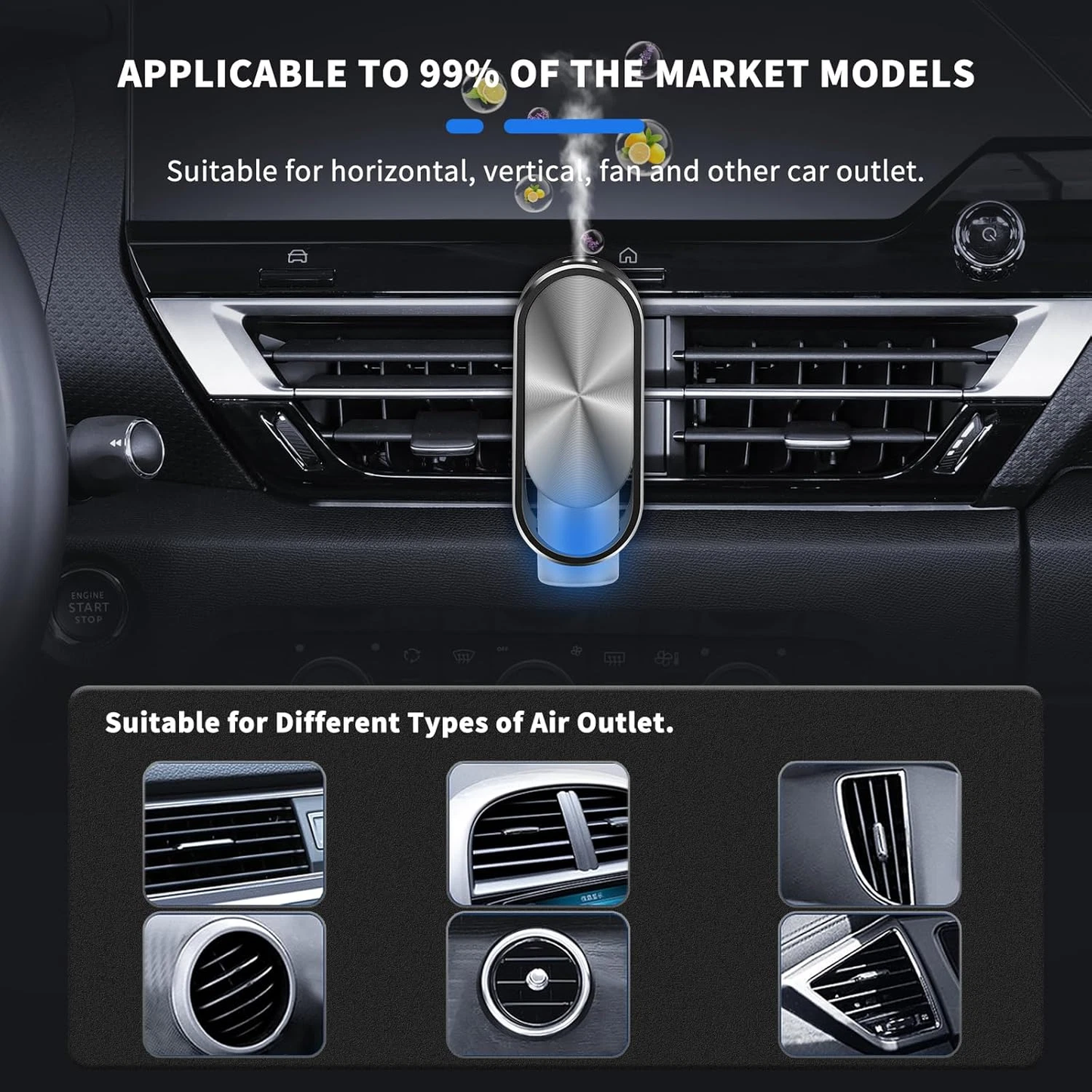 Electric Car Air Freshener Diffuser – Ultrasonic Aroma Oil Diffuser with Vent Clip, Adjustable Fragrance & USB Rechargeable Car Perfume Freshener