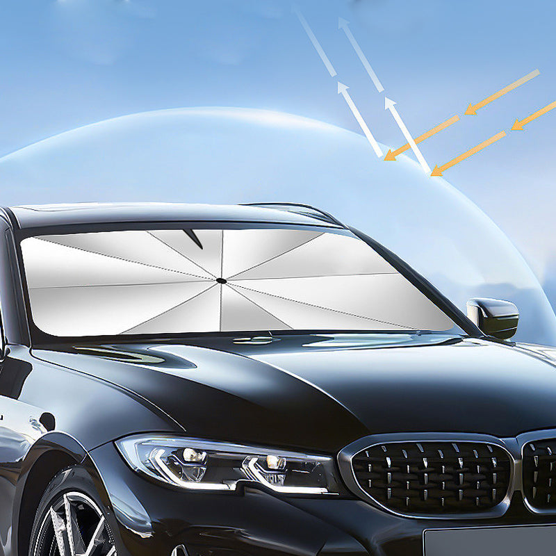 Foldable Car Windshield Sunshade Umbrella – UV Protection Titanium Silver Sun Shade for Front Windshield, Heat Shield & Interior Protector (140 × 79cm)