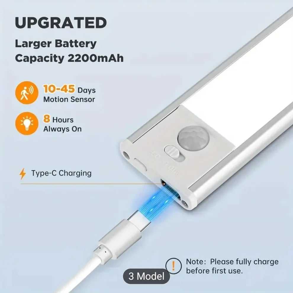 Rechargeable Aluminum LED Under Cabinet Light | USB-C Motion Sensor & Touch Dimmable Magnetic Light Bar (Multiple Sizes)