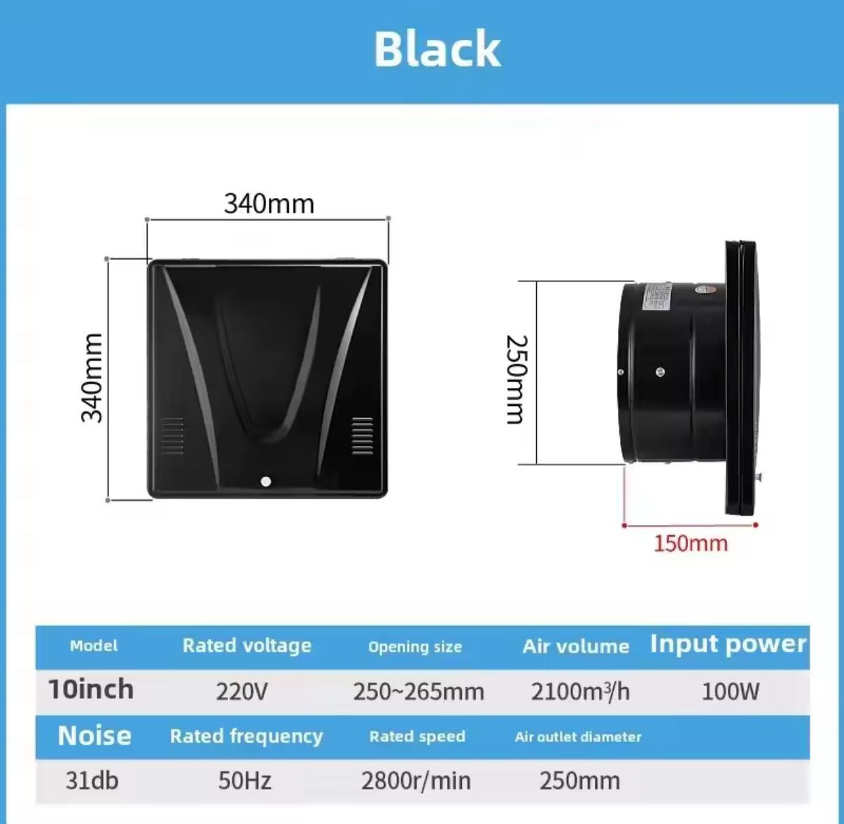 10-Inch High-Speed Exhaust Fan | Kitchen Wall & Window Ventilator | Industrial Metal Pipe Extractor for Efficient Air Circulation