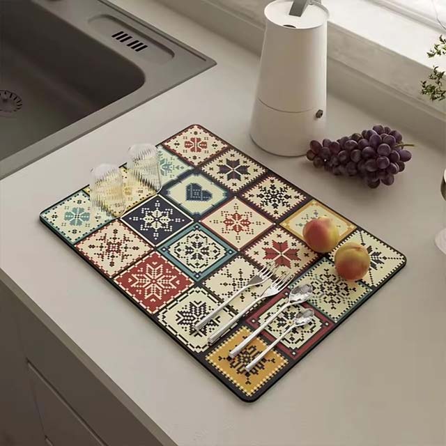 Absorbent Kitchen Drying Mat – Drainage Mat for Cups, Bottles, Tableware &amp; Coffee Bar