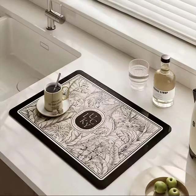 Absorbent Kitchen Drying Mat – Drainage Mat for Cups, Bottles, Tableware &amp; Coffee Bar