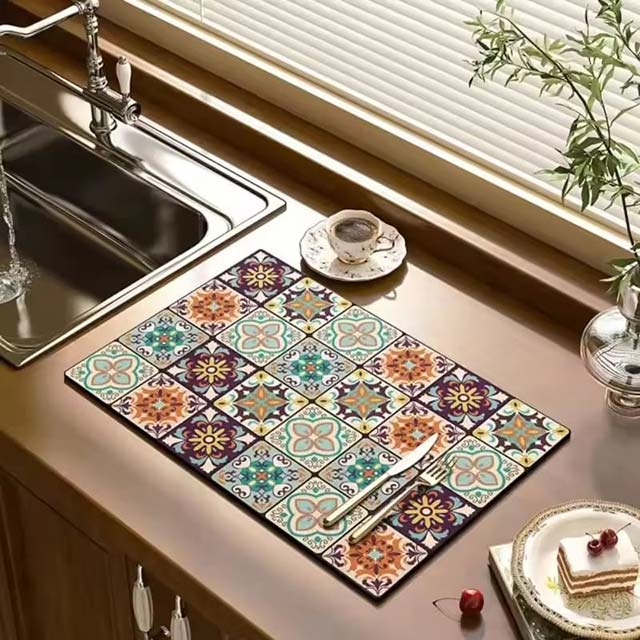 Absorbent Kitchen Drying Mat – Drainage Mat for Cups, Bottles, Tableware &amp; Coffee Bar