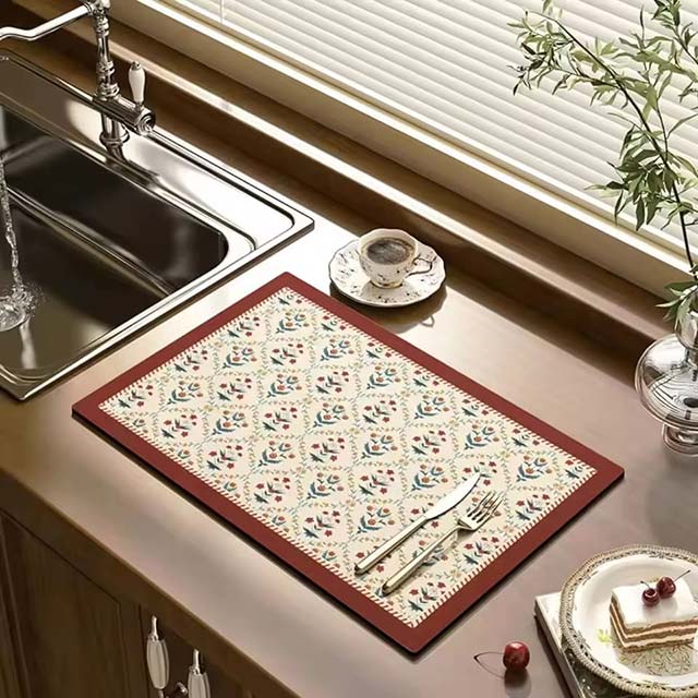 Absorbent Kitchen Drying Mat – Drainage Mat for Cups, Bottles, Tableware &amp; Coffee Bar