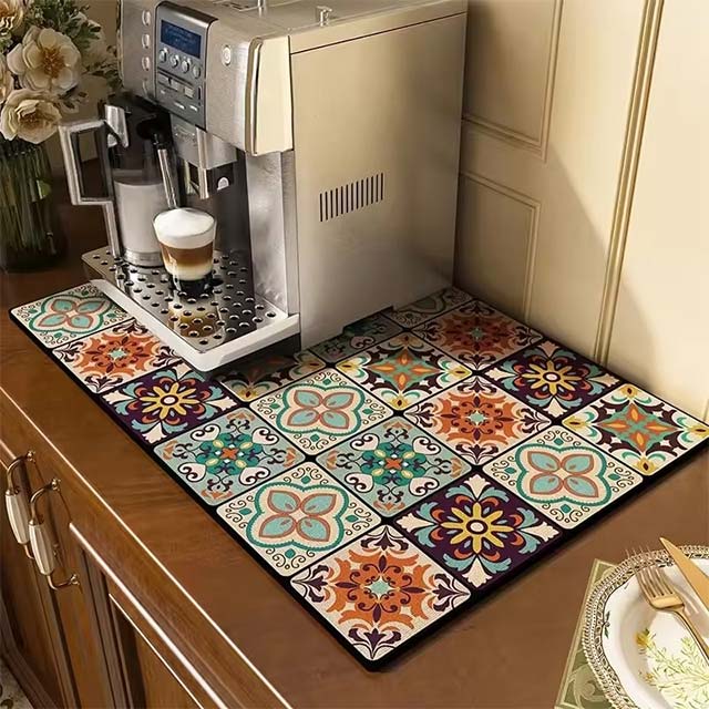Absorbent Kitchen Drying Mat – Drainage Mat for Cups, Bottles, Tableware &amp; Coffee Bar
