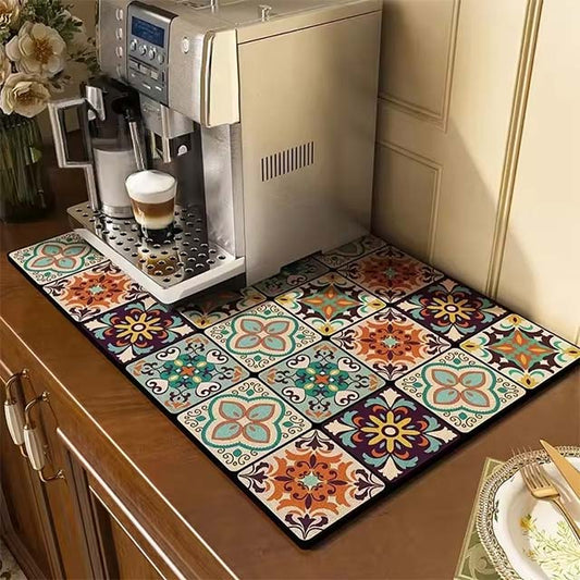 Absorbent Kitchen Drying Mat – Drainage Mat for Cups, Bottles, Tableware &amp; Coffee Bar