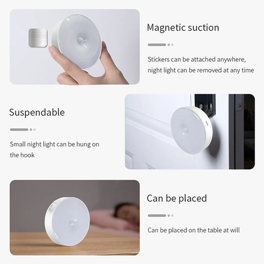 LED Motion Sensor Night Light with 2 Color Modes – USB Rechargeable Indoor Lighting for Home, Bedroom, Hallway