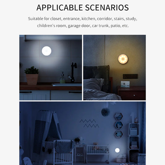 LED Motion Sensor Night Light with 2 Color Modes – USB Rechargeable Indoor Lighting for Home, Bedroom, Hallway