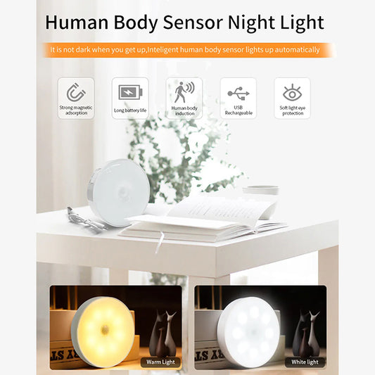 LED Motion Sensor Night Light with 2 Color Modes – USB Rechargeable Indoor Lighting for Home, Bedroom, Hallway