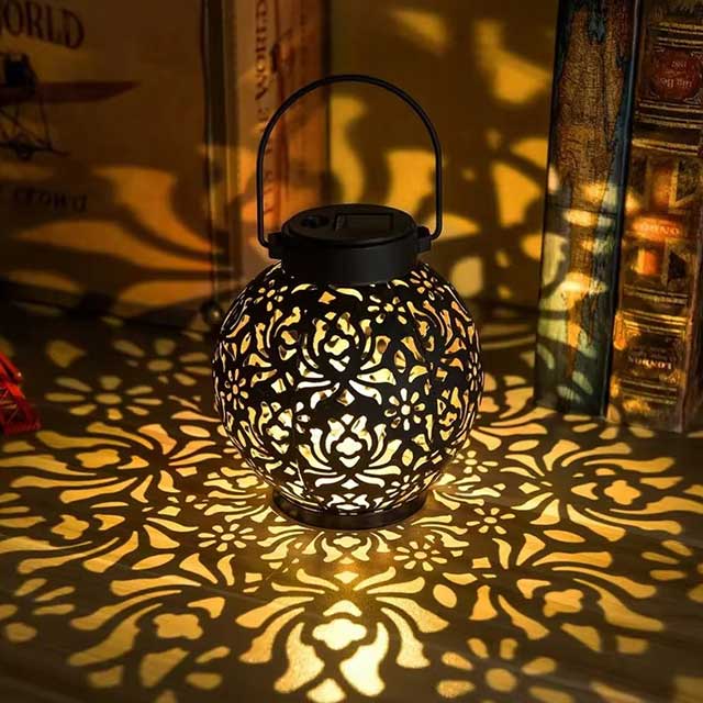 LED Solar Lantern Light – Hollow Wrought Iron Hanging Lamp for Outdoor Garden & Yard Decoration
