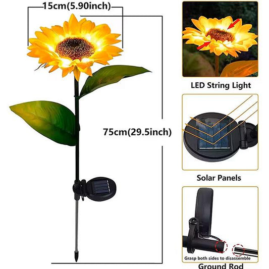 LED Solar Sunflower Lights – IP65 Waterproof Outdoor Pathway Lamp for Garden, Yard, Wedding & Holiday Decor