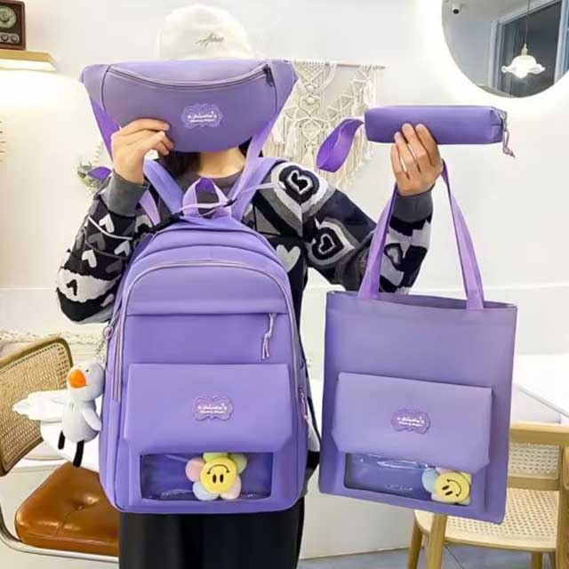 Large Capacity Four-Piece Set Schoolbag – Durable, Spacious Backpack for Kids & Students