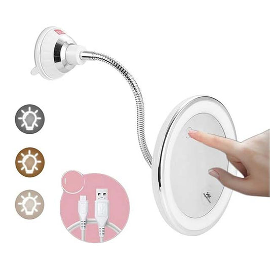 360ยฐ Rotating 10X Magnifying Makeup Mirror โ LED Light Vanity Mirror with Flexible Folding Design