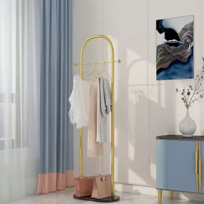 Modern Metal Free-Standing Coat Rack with Luxury Marble Base – Minimalist Bedroom Floor-Mount Clothes Hanger – Iron Wardrobe Rack with Integrated Storage Shelf – Elegant Living Room Furniture