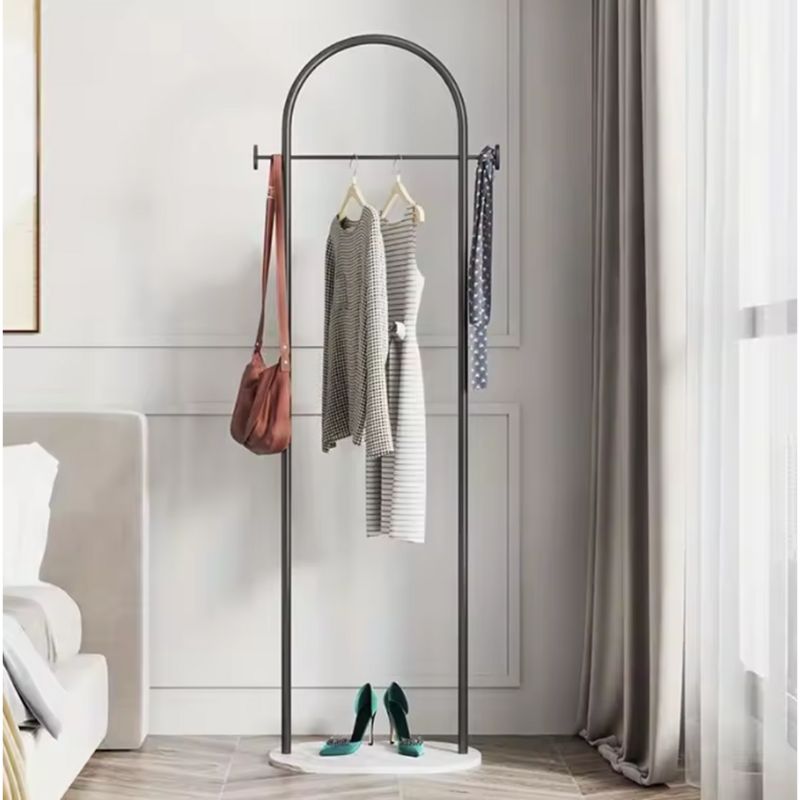Modern Metal Free-Standing Coat Rack with Luxury Marble Base – Minimalist Bedroom Floor-Mount Clothes Hanger – Iron Wardrobe Rack with Integrated Storage Shelf – Elegant Living Room Furniture