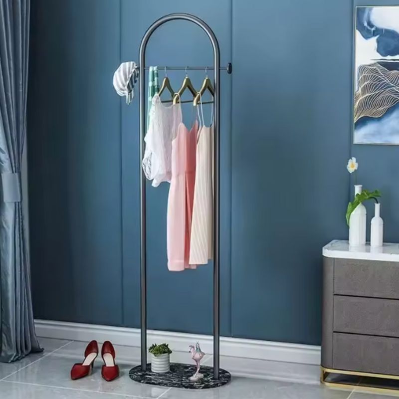Modern Metal Free-Standing Coat Rack with Luxury Marble Base – Minimalist Bedroom Floor-Mount Clothes Hanger – Iron Wardrobe Rack with Integrated Storage Shelf – Elegant Living Room Furniture