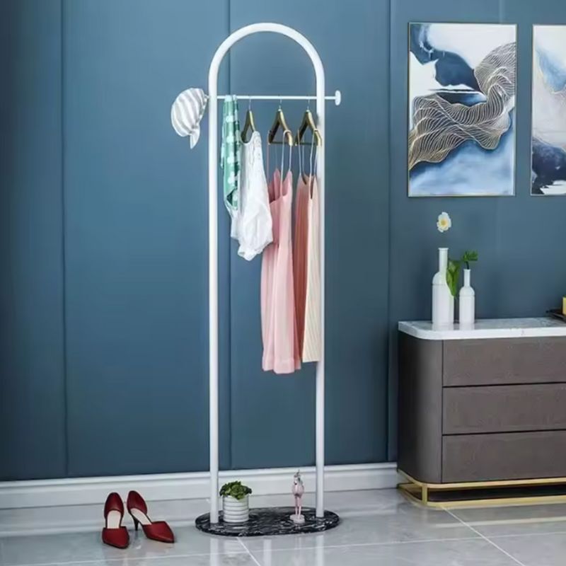 Modern Metal Free-Standing Coat Rack with Luxury Marble Base – Minimalist Bedroom Floor-Mount Clothes Hanger – Iron Wardrobe Rack with Integrated Storage Shelf – Elegant Living Room Furniture
