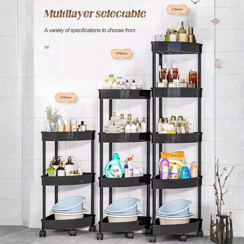 Multi-Tier Slim Rolling Storage Cart with Wheels – Heavy-Duty High Load-Bearing Utility Rack for Kitchen, Bathroom & Living Room – Mobile Space-Saving Organizer – 3, 4, or 5 Layer Options (Black / White)