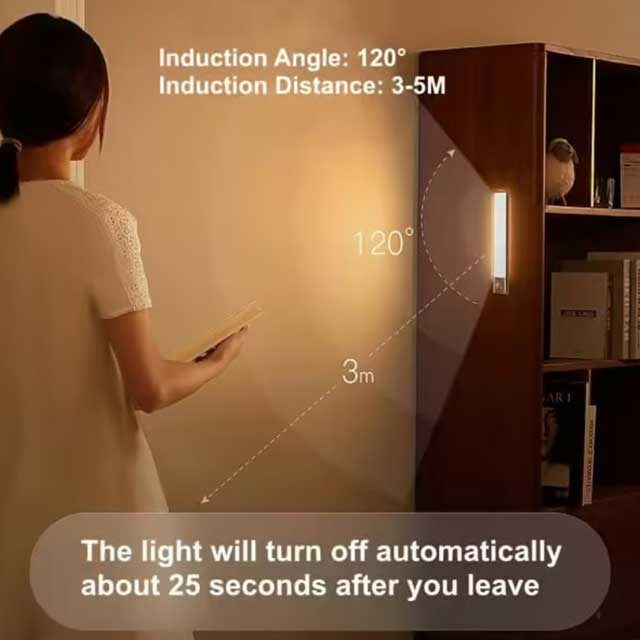 PIR Motion Sensor LED Cabinet Light – USB Rechargeable Wireless Induction Night Light for Wardrobe, Hallway & Closet