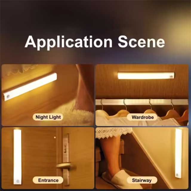 PIR Motion Sensor LED Cabinet Light – USB Rechargeable Wireless Induction Night Light for Wardrobe, Hallway & Closet