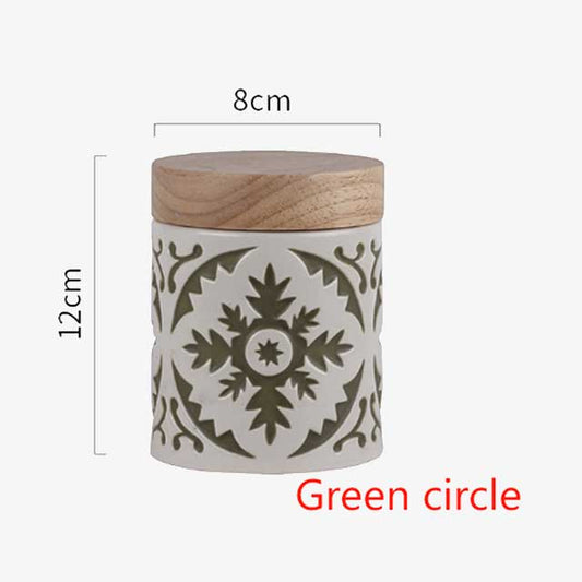 Porcelain Jar with Wood Lid – Elegant Storage Container for Kitchen, Bathroom, or Office