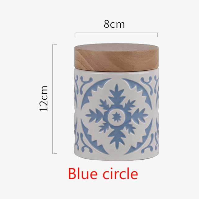 Porcelain Jar with Wood Lid – Elegant Storage Container for Kitchen, Bathroom, or Office