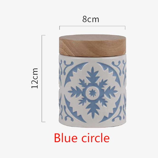 Porcelain Jar with Wood Lid – Elegant Storage Container for Kitchen, Bathroom, or Office