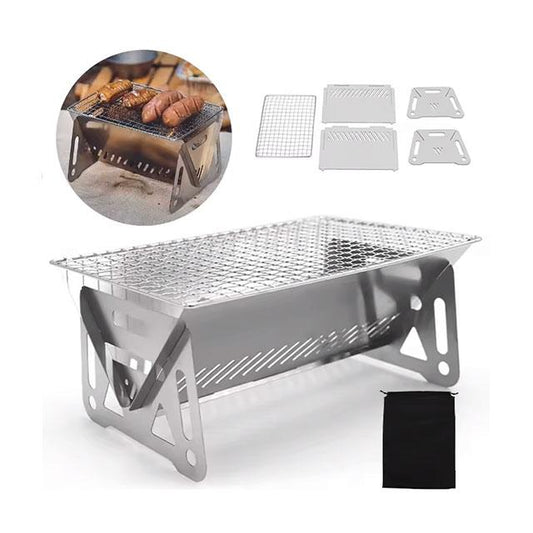 Portable Folding BBQ Grill & Firewood Stove – Multifunctional Stainless Steel Camping Grill Rack