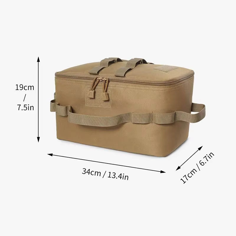 Tactical Utility Camping Tote – Heavy-Duty Cookware & Gas Tank Organizer – Modular Trunk Storage Bag with Adjustable Dividers & Shoulder Strap – Scratch-Resistant Travel Gear for Hiking & Camping