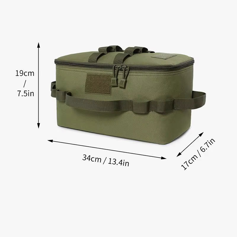 Tactical Utility Camping Tote – Heavy-Duty Cookware & Gas Tank Organizer – Modular Trunk Storage Bag with Adjustable Dividers & Shoulder Strap – Scratch-Resistant Travel Gear for Hiking & Camping