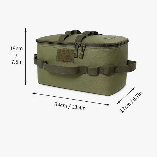 Tactical Utility Camping Tote – Heavy-Duty Cookware & Gas Tank Organizer – Modular Trunk Storage Bag with Adjustable Dividers & Shoulder Strap – Scratch-Resistant Travel Gear for Hiking & Camping