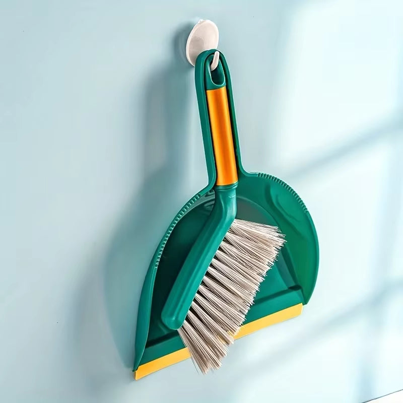 Desktop Mini Broom & Dustpan Set – Compact Household Shovel & Brush – Durable Plastic Cleaning Tool for Keyboards, Cars, and Small Messes (Green/White)