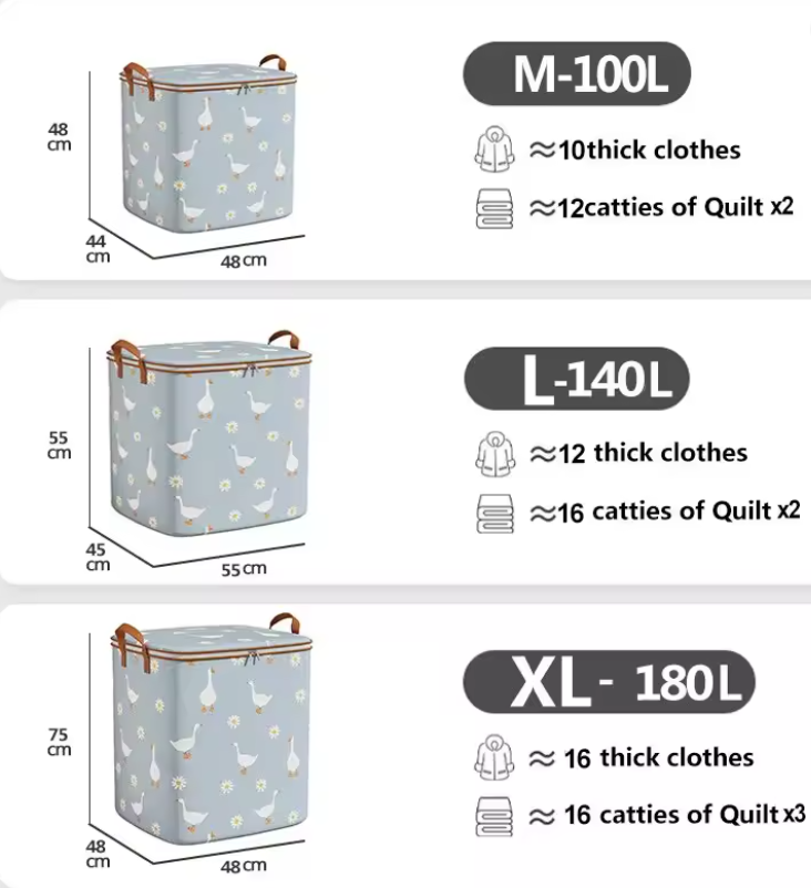 Large Foldable Storage Bag with Zipper & Reinforced Handles – Waterproof Clothes, Blanket & Quilt Organizer Box