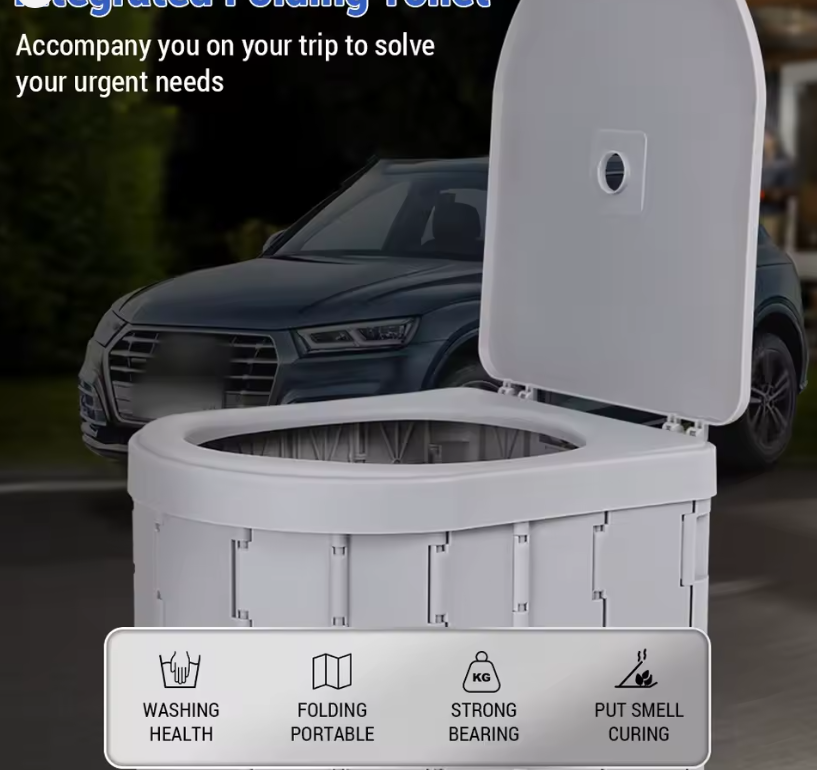 Portable Folding Camping Toilet – Collapsible Outdoor Travel Toilet for Adults & Kids, Odor-Resistant, Non-Slip Car Toilet with Lid