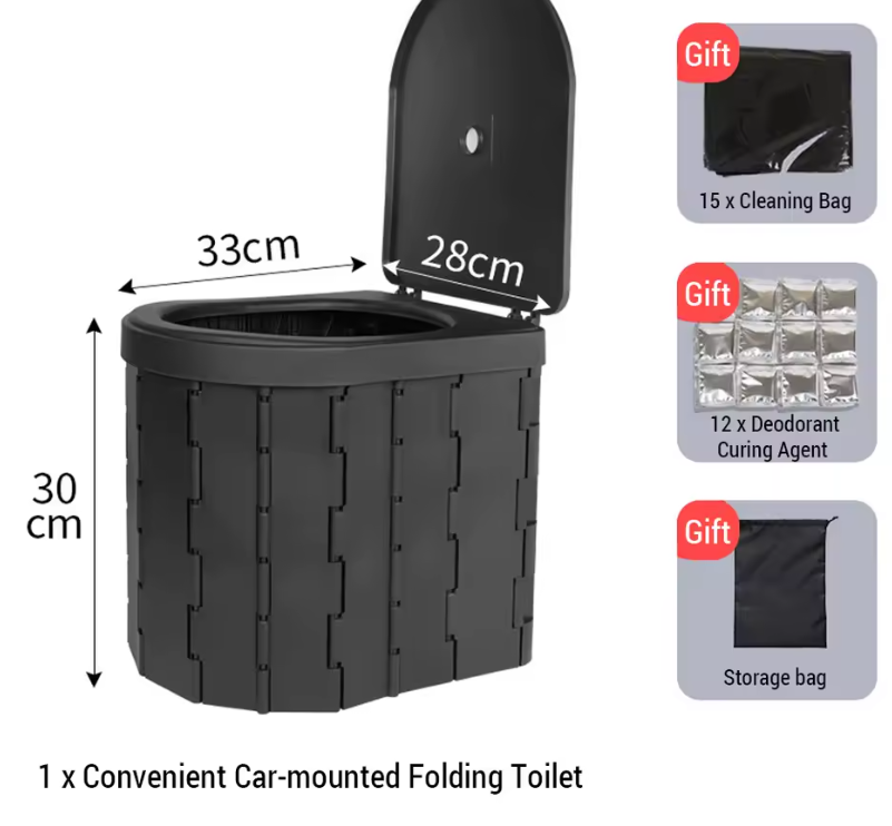 Portable Folding Camping Toilet – Collapsible Outdoor Travel Toilet for Adults & Kids, Odor-Resistant, Non-Slip Car Toilet with Lid