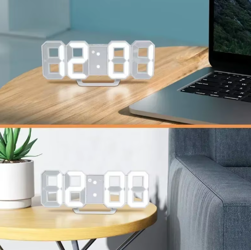 3D LED Digital Alarm Clock with Wall & Desk Display – Time, Date & Temperature Display, Modern Electronic Clock for Bedroom, Living Room, Office & Kitchen