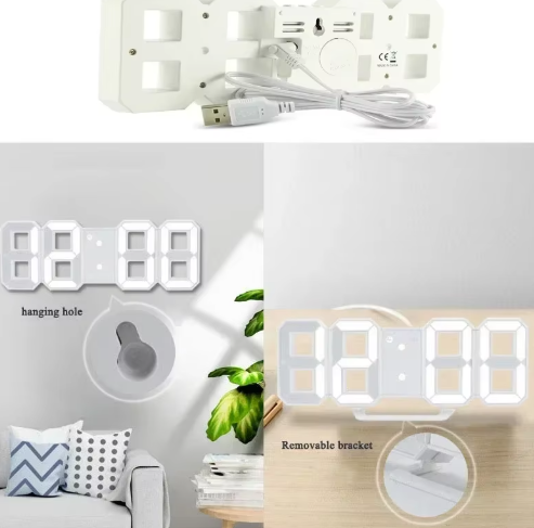 3D LED Digital Alarm Clock with Wall & Desk Display – Time, Date & Temperature Display, Modern Electronic Clock for Bedroom, Living Room, Office & Kitchen