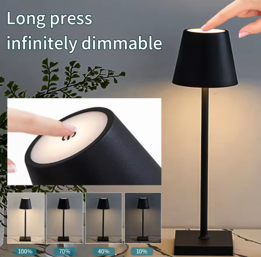 Black Rechargeable LED Table Lamp with Touch Control – 3 Color Modes, Stepless Dimmable Eye-Caring Desk Lamp for Bedroom, Study, Office & Bedside