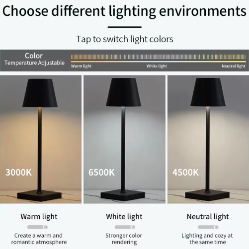 Black Rechargeable LED Table Lamp with Touch Control – 3 Color Modes, Stepless Dimmable Eye-Caring Desk Lamp for Bedroom, Study, Office & Bedside
