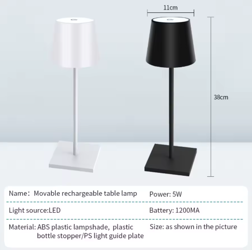 Black Rechargeable LED Table Lamp with Touch Control – 3 Color Modes, Stepless Dimmable Eye-Caring Desk Lamp for Bedroom, Study, Office & Bedside