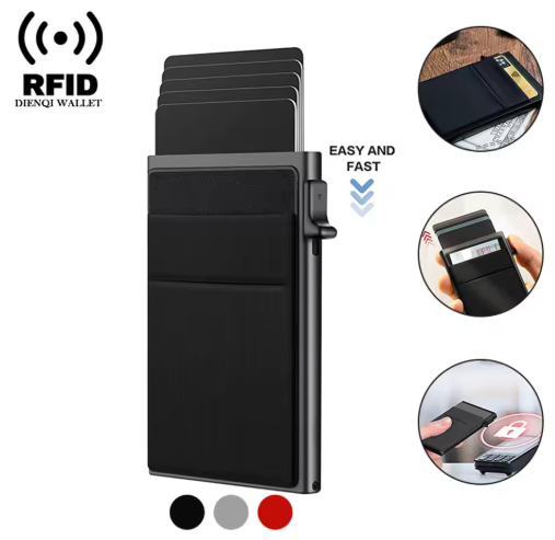 RFID Blocking Pop-Up Card Holder Wallet – Slim Minimalist Aluminum Credit Card Wallet with Front Pocket for Men & Women