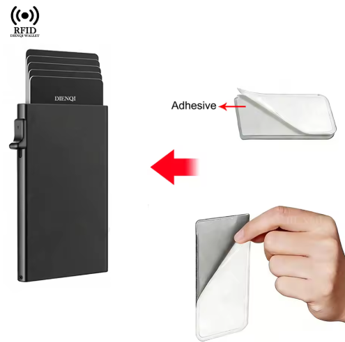 RFID Blocking Pop-Up Card Holder Wallet – Slim Minimalist Aluminum Credit Card Wallet with Front Pocket for Men & Women