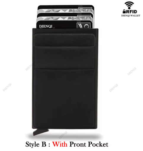 RFID Blocking Pop-Up Card Holder Wallet – Slim Minimalist Aluminum Credit Card Wallet with Front Pocket for Men & Women
