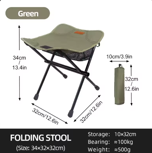Portable Folding Camping Stool – Ultralight Aluminum Alloy Mini Chair with Storage Pocket, Lightweight Fishing, Hiking, Picnic & Outdoor Seat