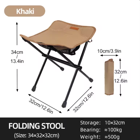 Portable Folding Camping Stool – Ultralight Aluminum Alloy Mini Chair with Storage Pocket, Lightweight Fishing, Hiking, Picnic & Outdoor Seat